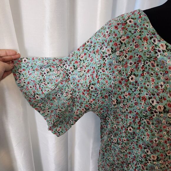 VIOLA BORGHI 100% Linen Blouse Floral Short Bell Sleeve Top WOMEN Sz Small - Picture 3 of 10